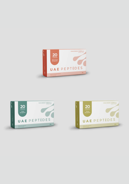 Front image of three boxes of Dnhealth peptide supplements are displayed against a light grey background. The top box is white and orange and is labelled as a Blood Vessel Bioregulator. The bottom right box is white and green and is labelled as an Pineal Bioregulator. The bottom left box is white and olive and is labelled as an Thymus Bioregulator.