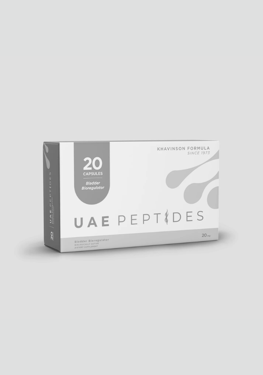 Front image of one box of Dnhealth peptide supplements displayed against a light grey background. The color of the box is white and light grey and is labelled as a Bladder Bioregulator. 